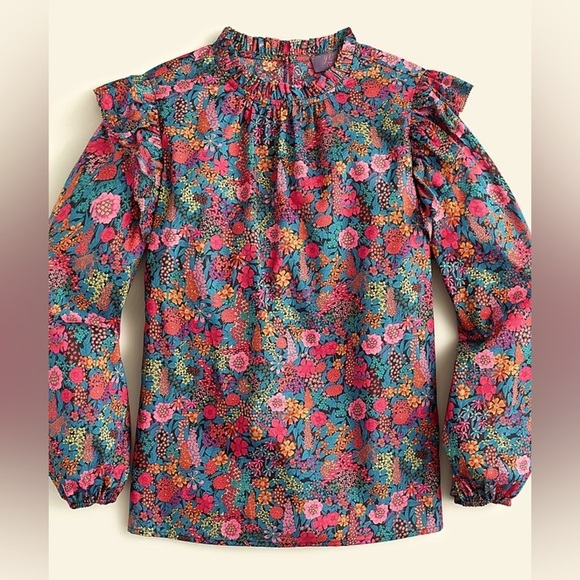 J Crew Liberty Floral Flutter Sleeve Top in Ciara Bold Wildflower Print Size XXS - Picture 1 of 8